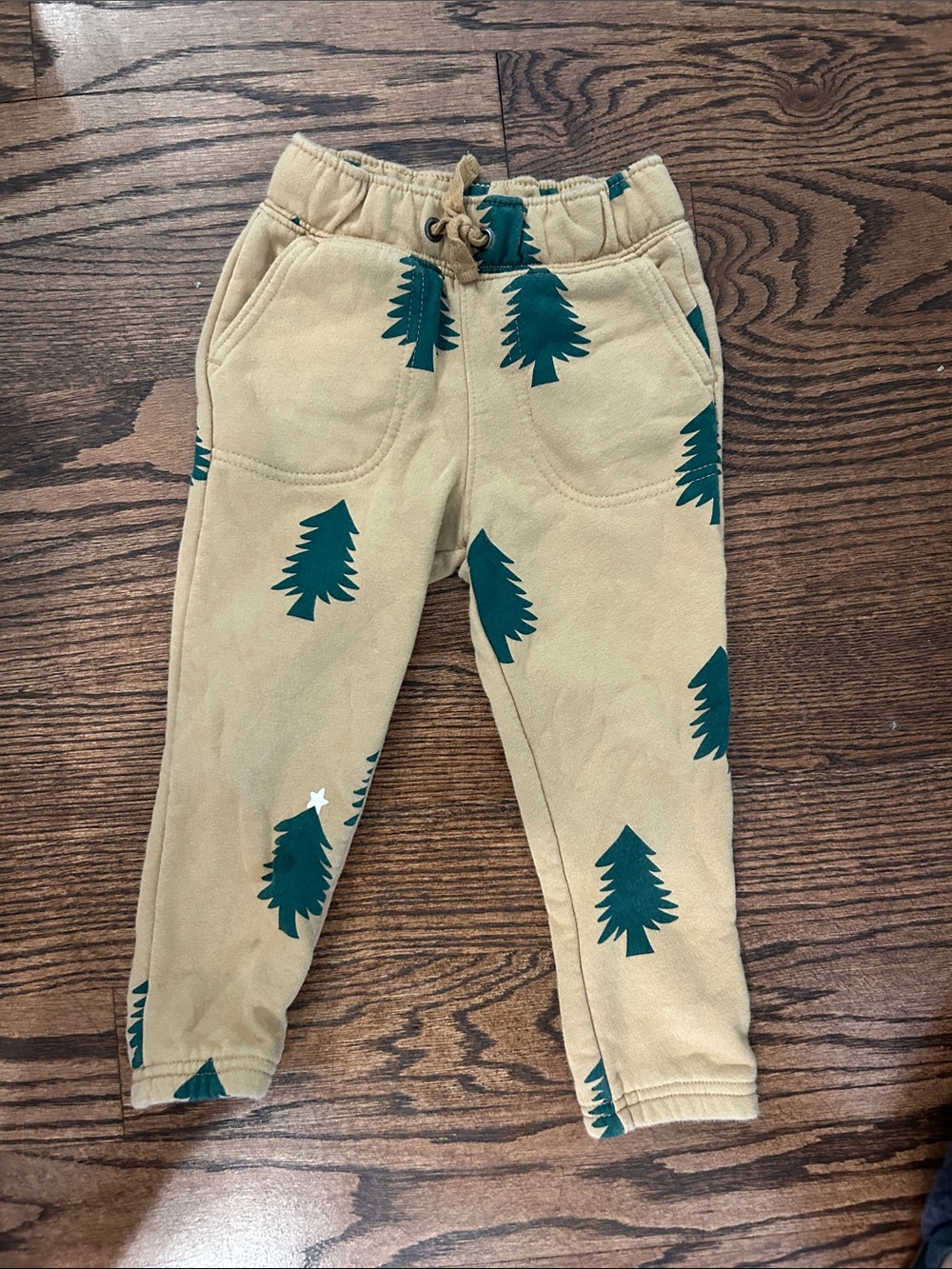 Kids Tan Jogger Pants with Holiday Trees